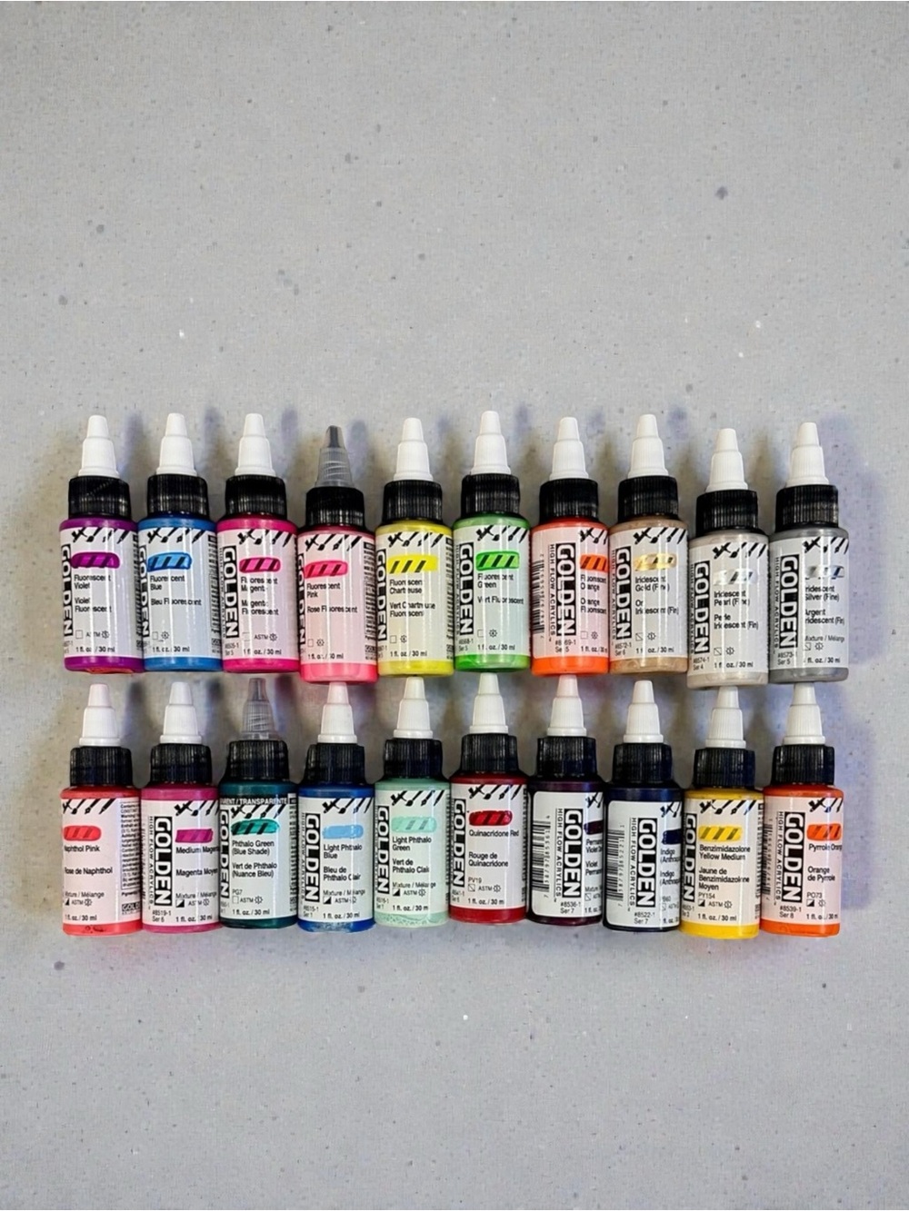 20 Golden High Flow Acrylic Paint Set Lot With Fluorescent Paint NEW